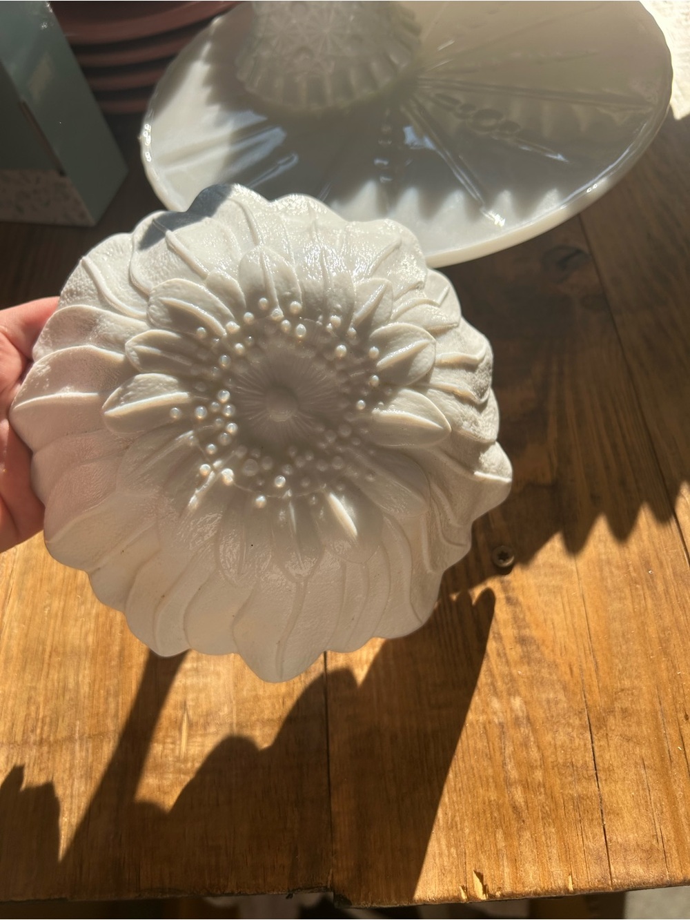 Decorative Milk Glass Sunflower Bowl- White